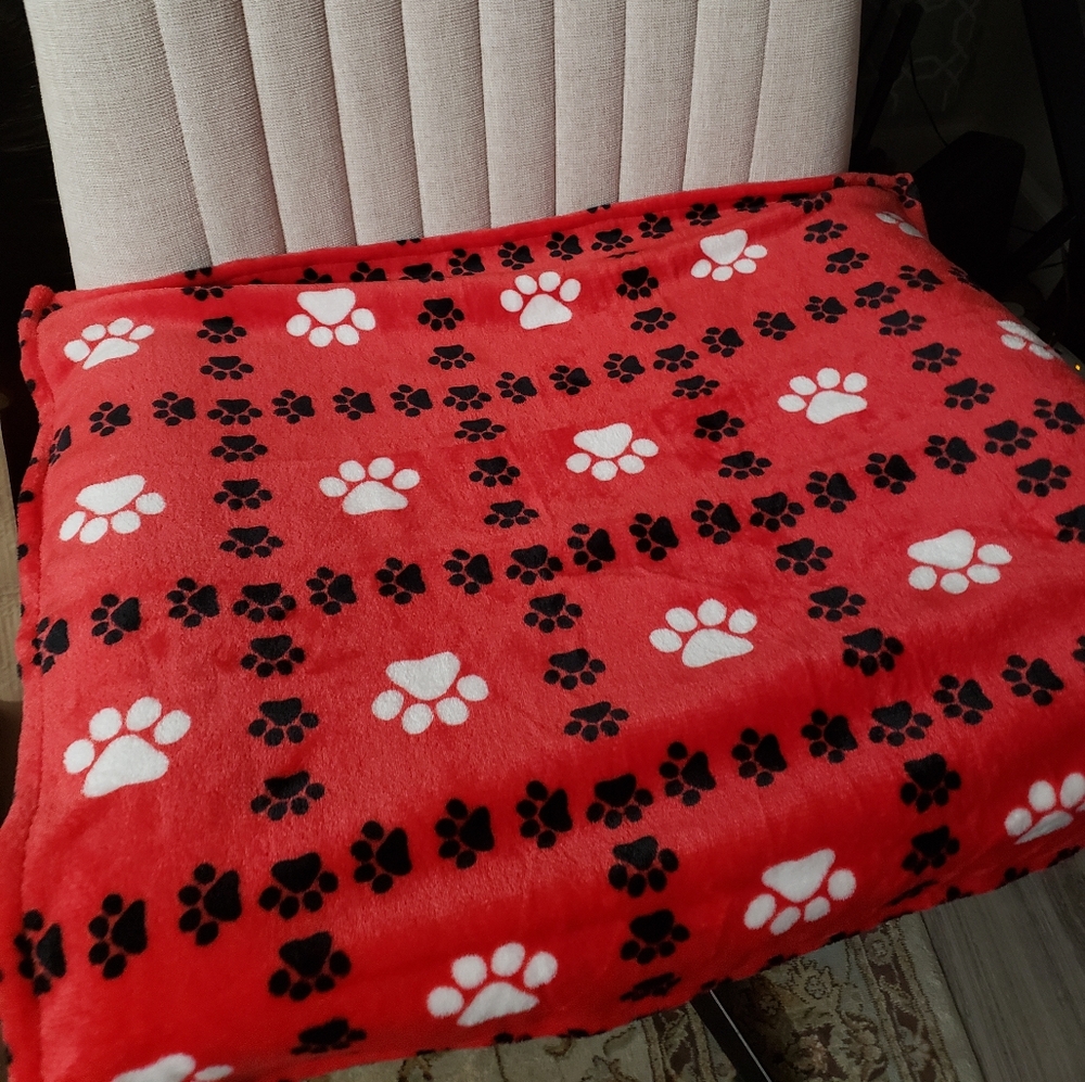 2 Cozy Red Paw Print Fleece Blanket- 24"x27"